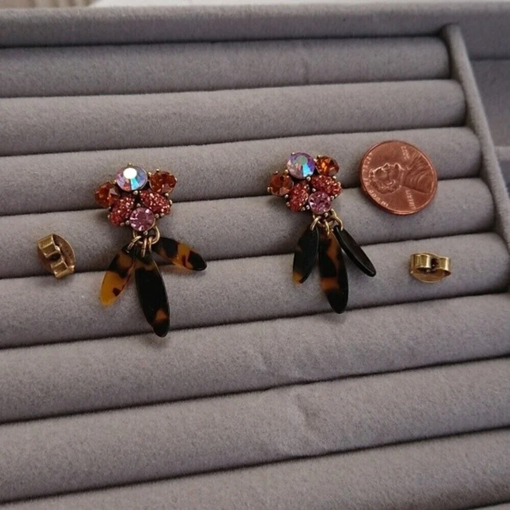 J. Crew Crystal cluster and Tortoise Drops earrings